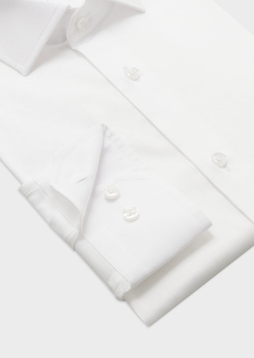Chemise habillée Slim en satin de coton uni blanc - Father & Sons   - 3 