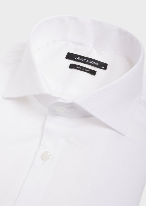 Chemise habillée Slim en coton bio façonné uni blanc - 2 - Father & Sons   - 3 