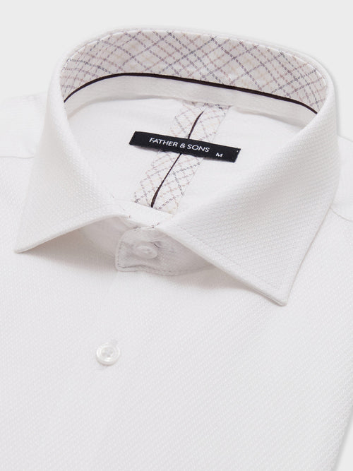 Chemise Slim en coton mélangé façonné blanc - 2 - Father & Sons   - 5 