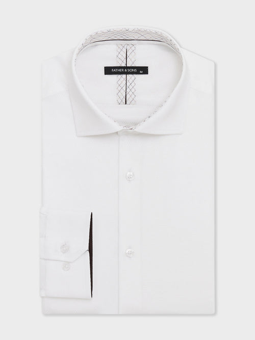 Chemise Slim en coton mélangé façonné blanc - 1 - Father & Sons   - 5 