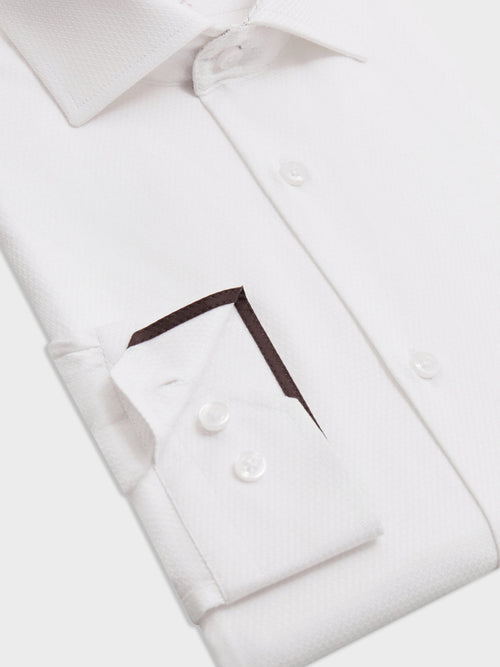 Chemise Slim en coton mélangé façonné blanc - Father & Sons   - 3 
