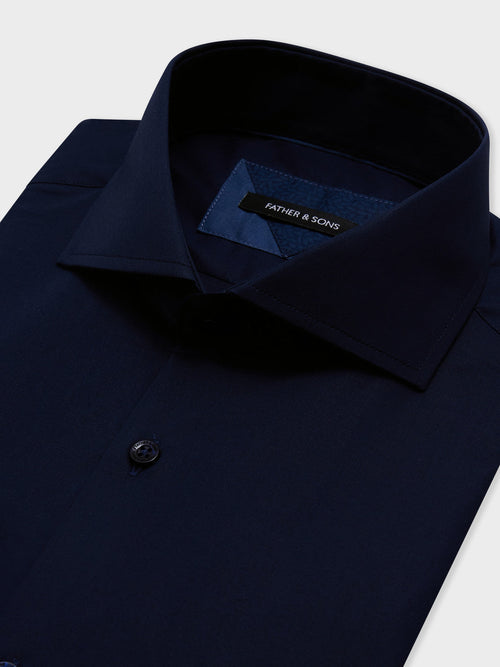 Chemise Slim en satin de coton stretch bleu marine - 2 - Father & Sons   - 16 