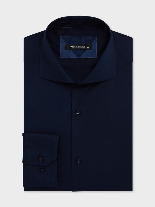Chemise Slim en satin de coton stretch bleu marine - 1 - Father & Sons   - 16 