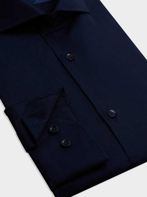 Chemise Slim en satin de coton stretch bleu marine - Father & Sons   - 3 
