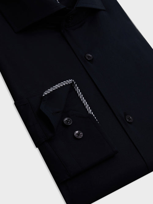 Chemise Slim en satin de coton stretch noir - Father & Sons   - 3 