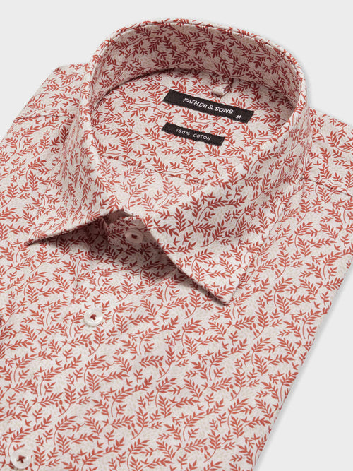 Chemise slim en popeline de coton à motif fleuri terracotta - Father & Sons   - 2 
