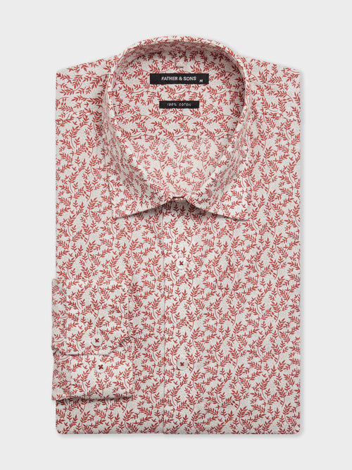 Chemise slim en popeline de coton à motif fleuri terracotta - Father & Sons   - 1 