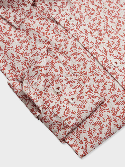 Chemise slim en popeline de coton à motif fleuri terracotta - Father & Sons   - 3 