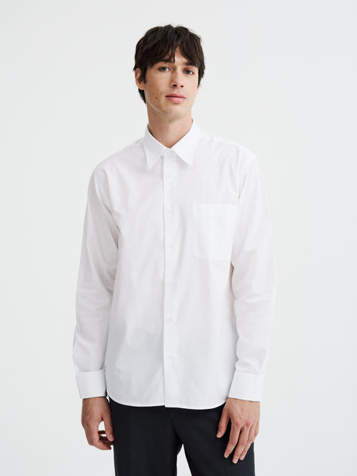 Chemise loose en satin de coton blanc - 1 - Father & Sons   - 10 