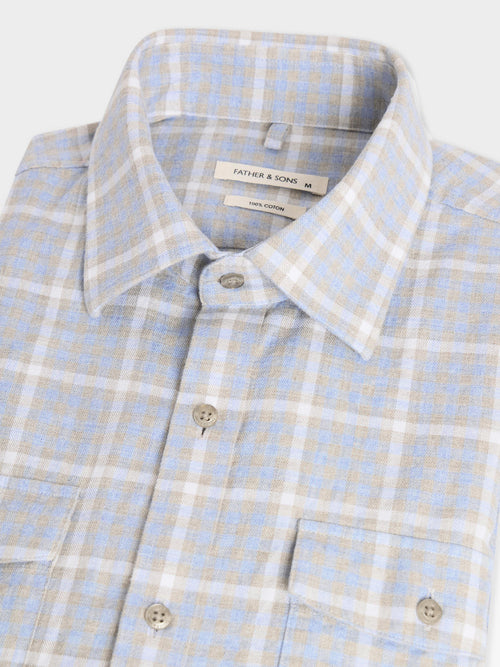 Chemise regular en popeline de coton bleu à carreaux - 2 - Father & Sons   - 5 