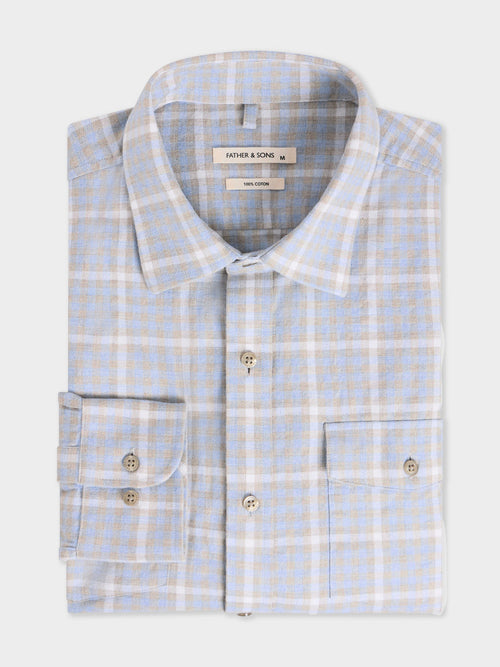Chemise regular en popeline de coton bleu à carreaux - 1 - Father & Sons   - 5 