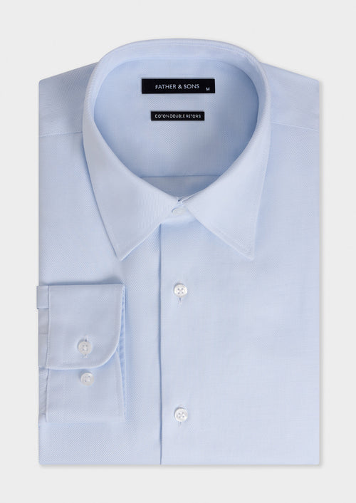 Chemise non-iron regular en coton Jacquard bleu pâle - 1 - Father & Sons   - 12 