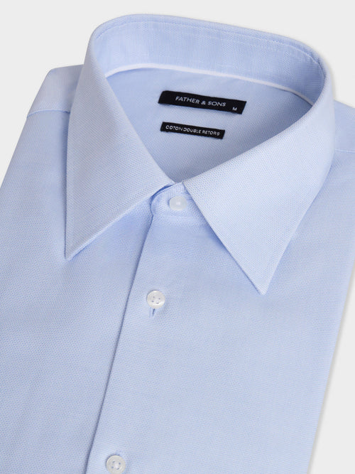 Chemise non-iron regular en coton Jacquard bleu ciel - 2 - Father & Sons   - 1 