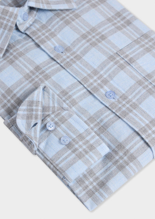 Chemise regular en popeline de coton bleu ciel à carreaux - Father & Sons   - 3 