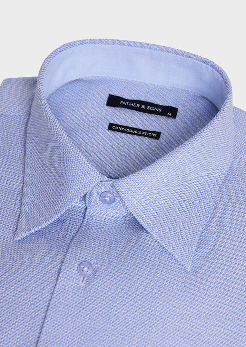 Chemise non-iron regular en coton Jacquard bleu - 2 - Father & Sons   - 17 