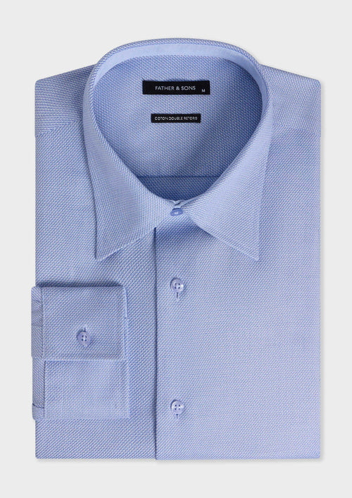 Chemise non-iron regular en coton Jacquard bleu - 1 - Father & Sons   - 17 