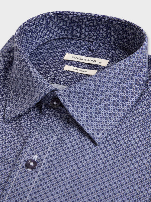 Chemise regular en popeline de coton bleu indigo à motif - 2 - Father & Sons   - 2 