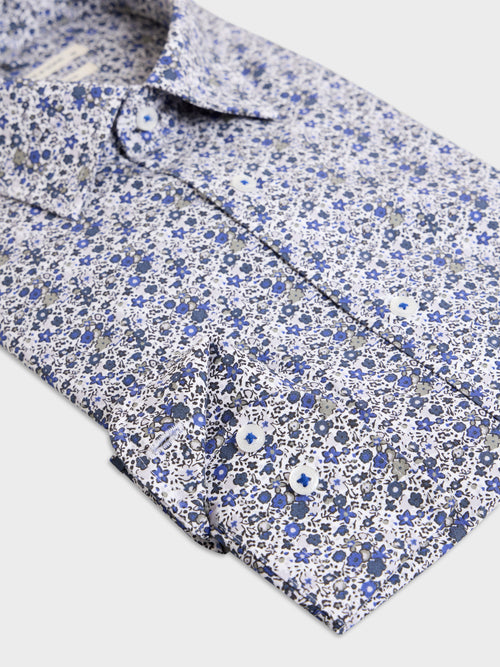 Chemise regular en popeline de coton à motif fleuri bleu - Father & Sons   - 3 