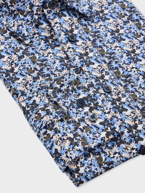 Chemise regular en popeline de coton bleu indigo à motif fleuri - Father & Sons   - 3 