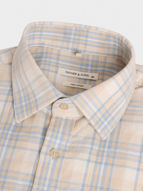 Chemise regular en velours côtelé beige à carreaux bleu - 2 - Father & Sons   - 20 