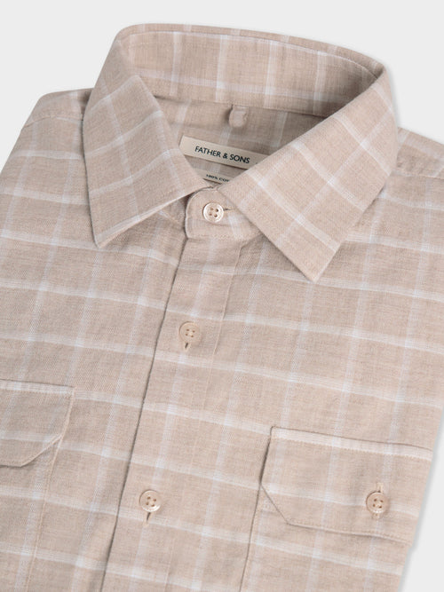 Chemise regular en popeline de coton beige à carreaux - 2 - Father & Sons   - 4 