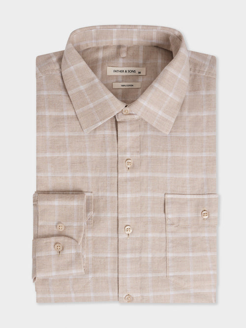 Chemise regular en popeline de coton beige à carreaux - 1 - Father & Sons   - 4 