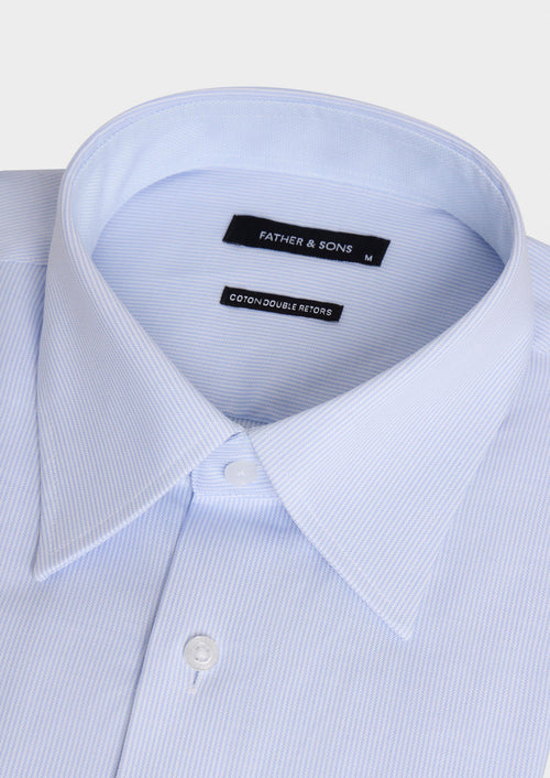 Chemise non-iron regular en popeline de coton bleu pâle à rayures - 2 - Father & Sons   - 1 