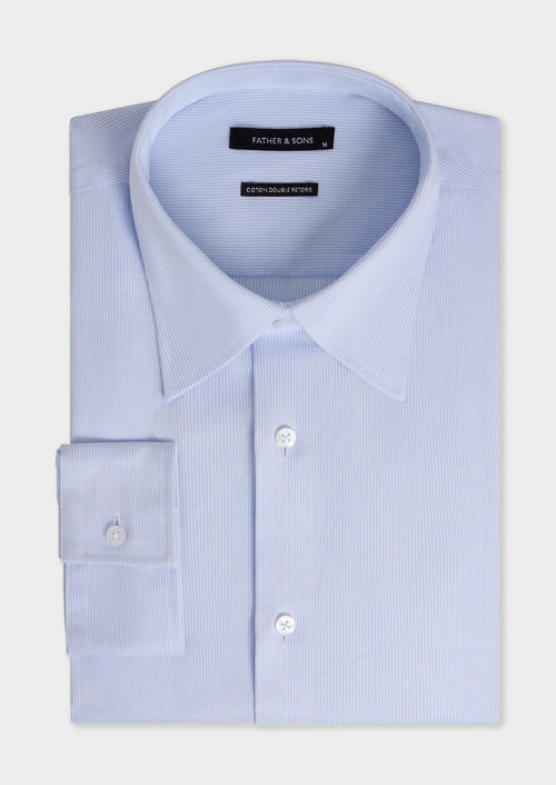 Chemise non-iron regular en popeline de coton bleu pâle à rayures - 1 - Father & Sons   - 1 