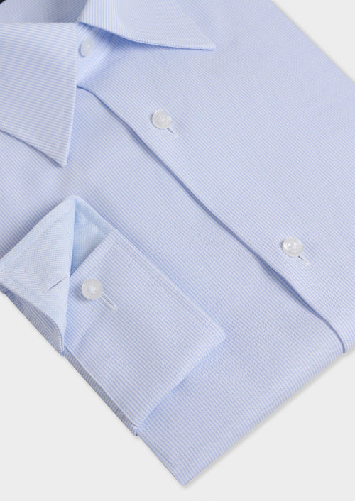 Chemise non-iron regular en popeline de coton bleu pâle à rayures - Father & Sons   - 3 
