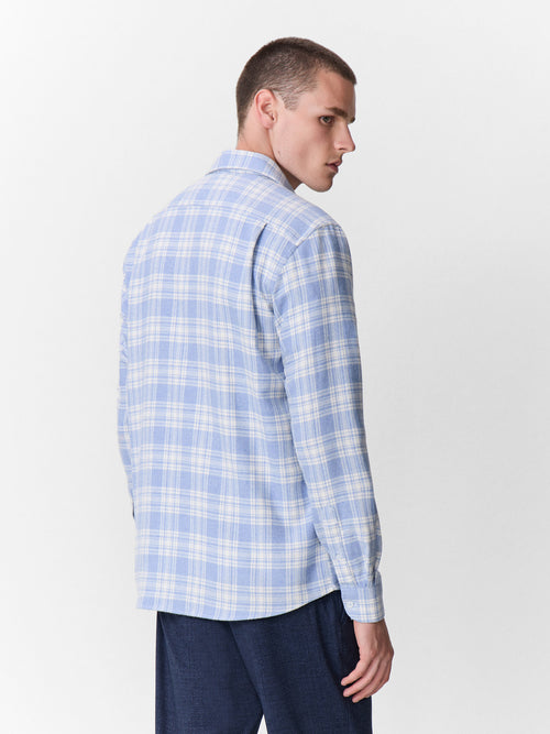 Chemise regular en popeline de coton mélangé bleu à carreaux - 2 - Father & Sons   - 3 