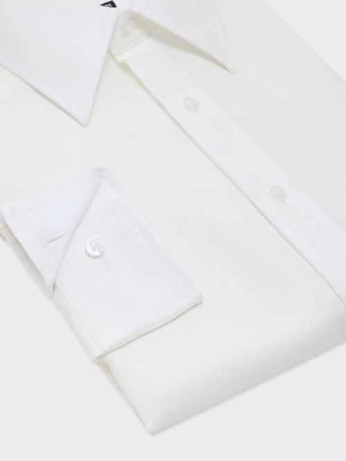 Chemise non-iron regular en coton façonné écru - Father & Sons   - 3 