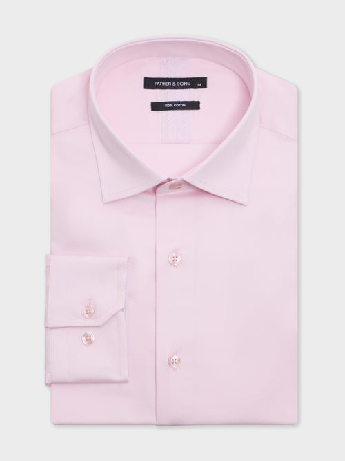 Chemise slim en satin de coton rose - 1 - Father & Sons   - 4 