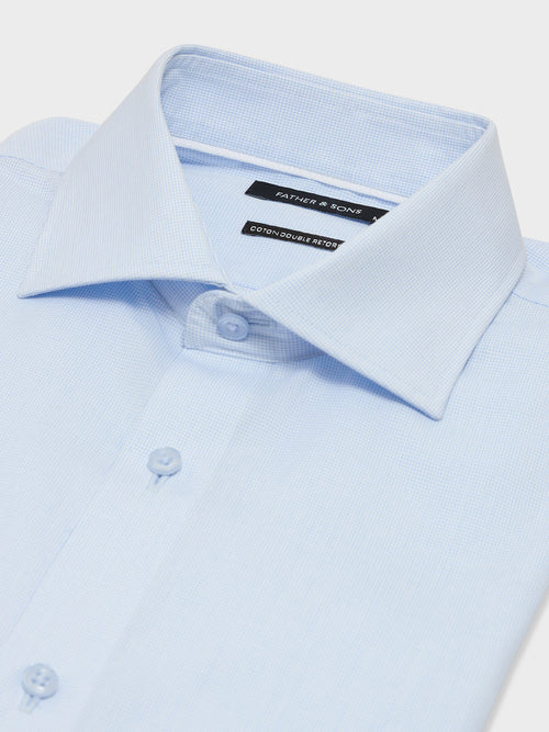 Chemise non-iron et anti-tâche slim en popeline de coton bleu ciel à carreaux - 2 - Father & Sons   - 7 