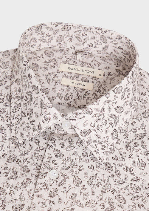 Chemise slim en popeline de coton beige à motif fleuri - 2 - Father & Sons   - 10 