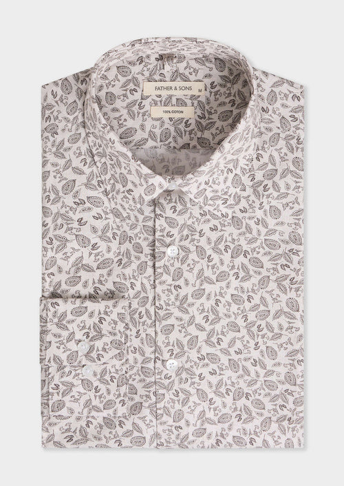 Chemise slim en popeline de coton beige à motif fleuri - 1 - Father & Sons   - 10 