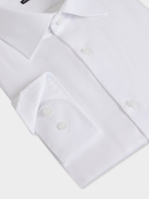Chemise non-iron slim en coton façonné blanc - Father & Sons   - 3 