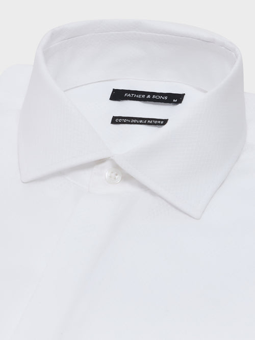 Chemise non-iron slim en coton façonné blanc - 2 - Father & Sons   - 8 