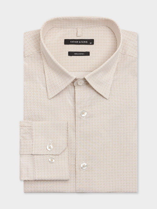 Chemise slim en popeline de coton beige à motif - 1 - Father & Sons   - 18 
