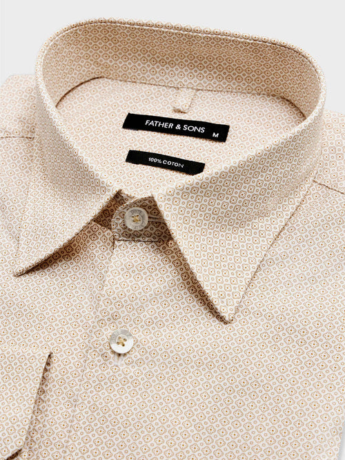 Chemise slim en popeline de coton beige à motif - 2 - Father & Sons   - 18 