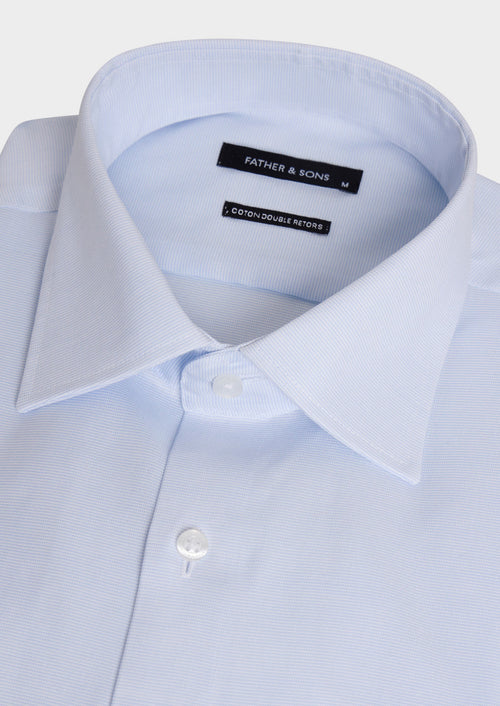 Chemise non-iron slim en coton Jacquard bleu pâle - 2 - Father & Sons   - 16 