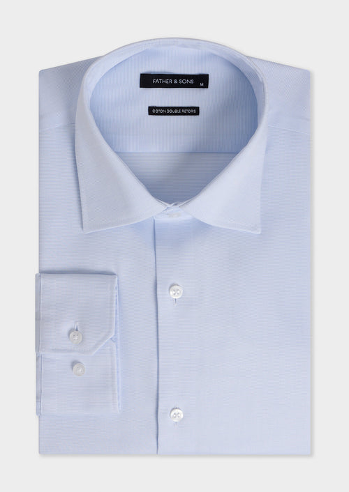 Chemise non-iron slim en coton Jacquard bleu pâle - 1 - Father & Sons   - 16 