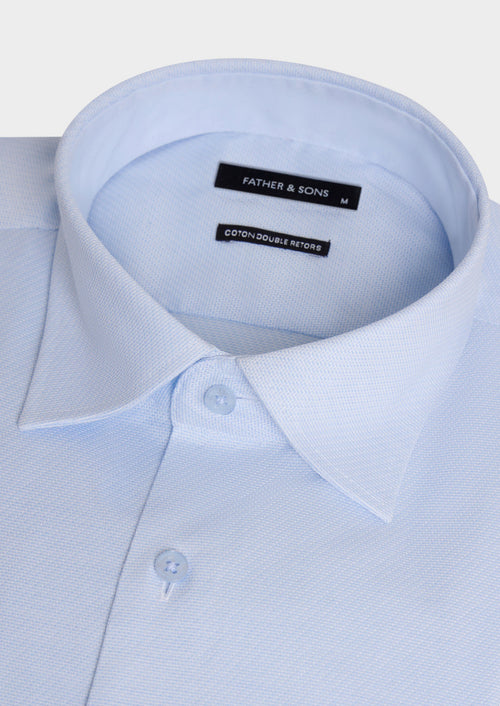 Chemise non-iron slim en coton stretch Jacquard bleu pâle - 2 - Father & Sons   - 14 