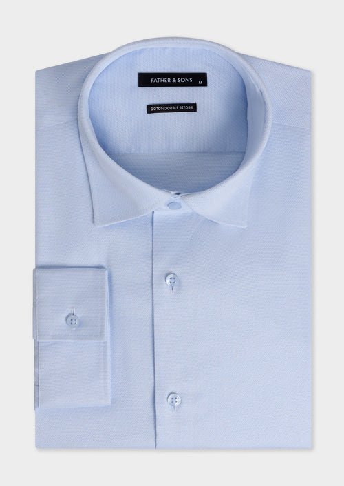 Chemise non-iron slim en coton stretch Jacquard bleu pâle - 1 - Father & Sons   - 14 