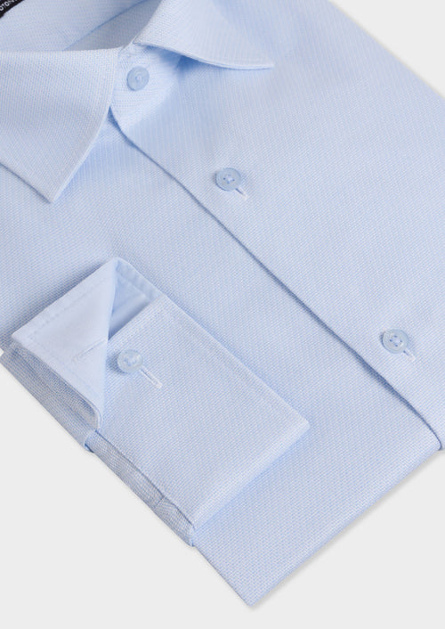 Chemise non-iron slim en coton stretch Jacquard bleu pâle - Father & Sons   - 3 