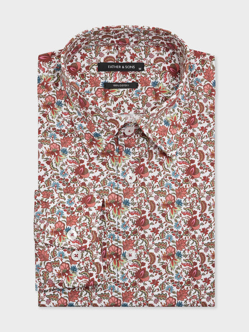 Chemise slim en popeline de coton à motif fleuri bordeaux - 1 - Father & Sons   - 20 