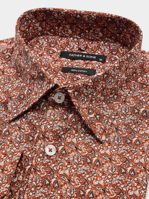 Chemise slim en popeline de coton rouge à motif cachemire - 2 - Father & Sons   - 2 