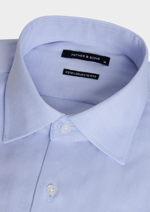 Chemise non-iron slim en coton Jacquard bleu ciel - 2 - Father & Sons   - 11 