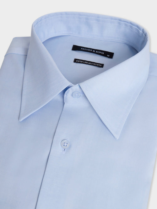 Chemise non-iron slim en coton façonné bleu ciel - 2 - Father & Sons   - 4 