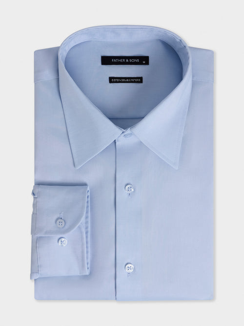 Chemise non-iron slim en coton façonné bleu ciel - 1 - Father & Sons   - 4 