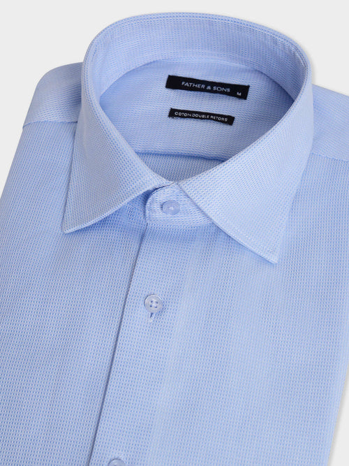 Chemise non-iron slim en coton Jacquard bleu - 2 - Father & Sons   - 10 